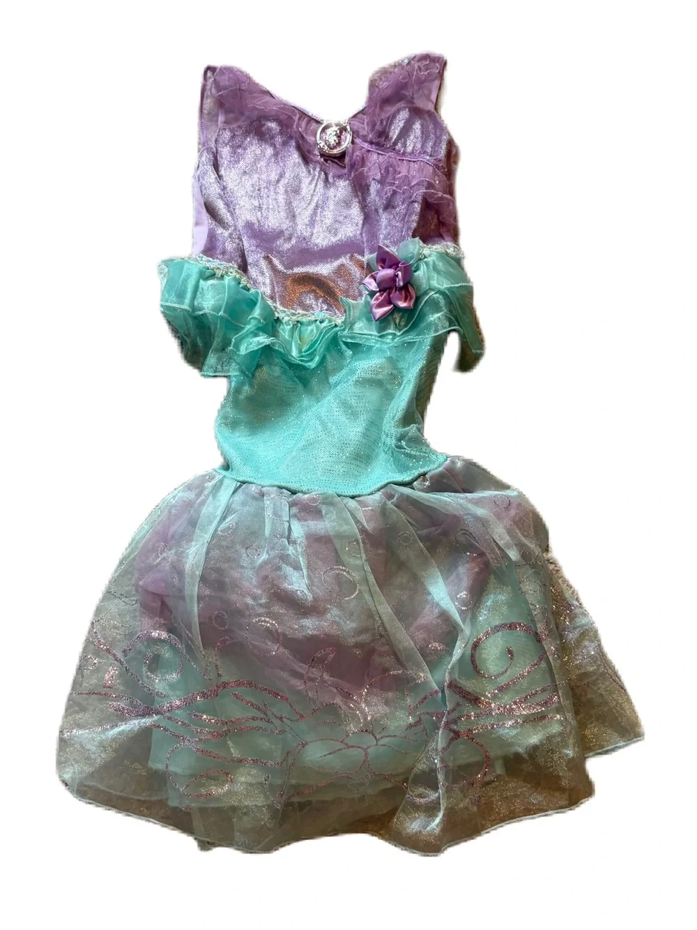Disney Store Ariel Peplum Mermaid Dress Sz 5/6 Sequin Purple Blue Green